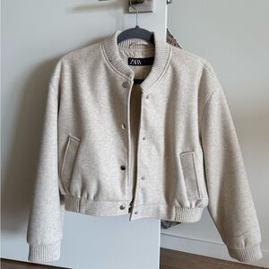 Zara Beige Ribbed Collar Jacket